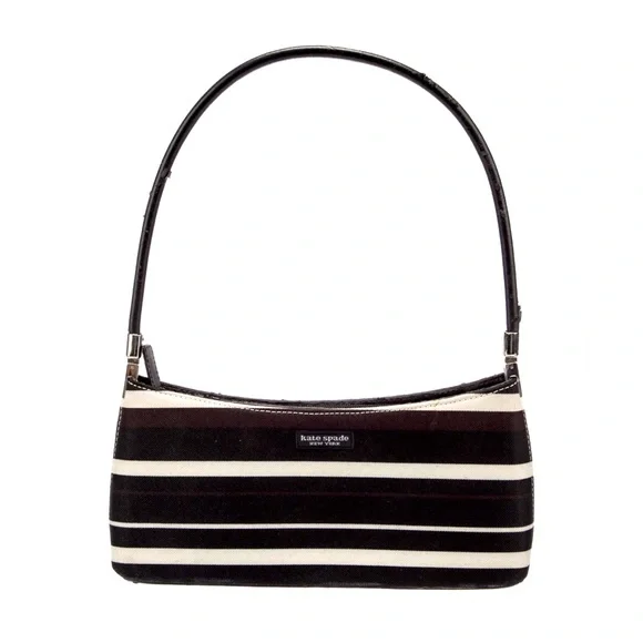 Vintage Kate Spade Black White Striped Satchel Crossbody Bag Designer Kate Spade, Black and Rainbow Striped, Shoulder Bag  main image 2